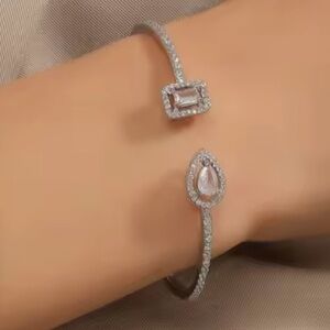 Zircon Wedding Adjustable Silver Bracelet with Clear Stones
